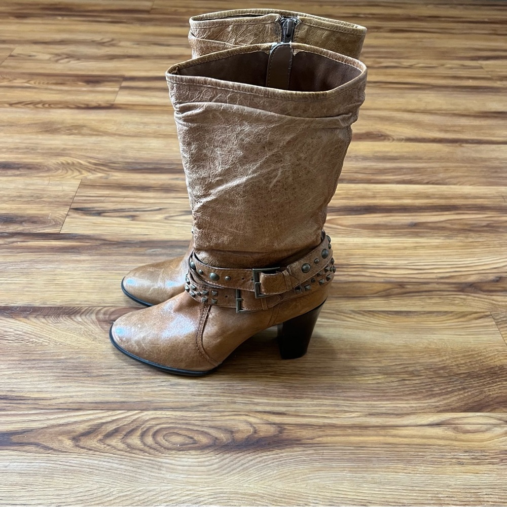 ANA A.N.A. Leather Studded Buckle Cowboy Western High Heels Boots WOMENS Size 10